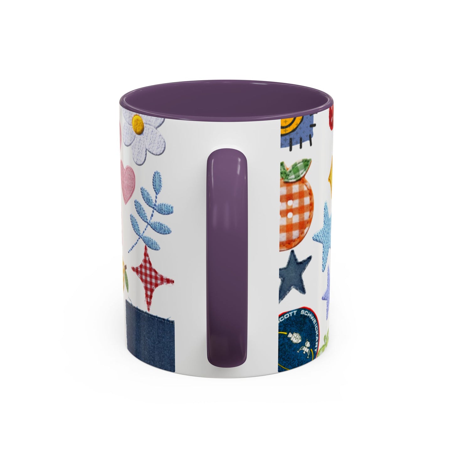 Whimsical Patchwork Coffee Mug — Floral, Hearts & Clover | 11oz