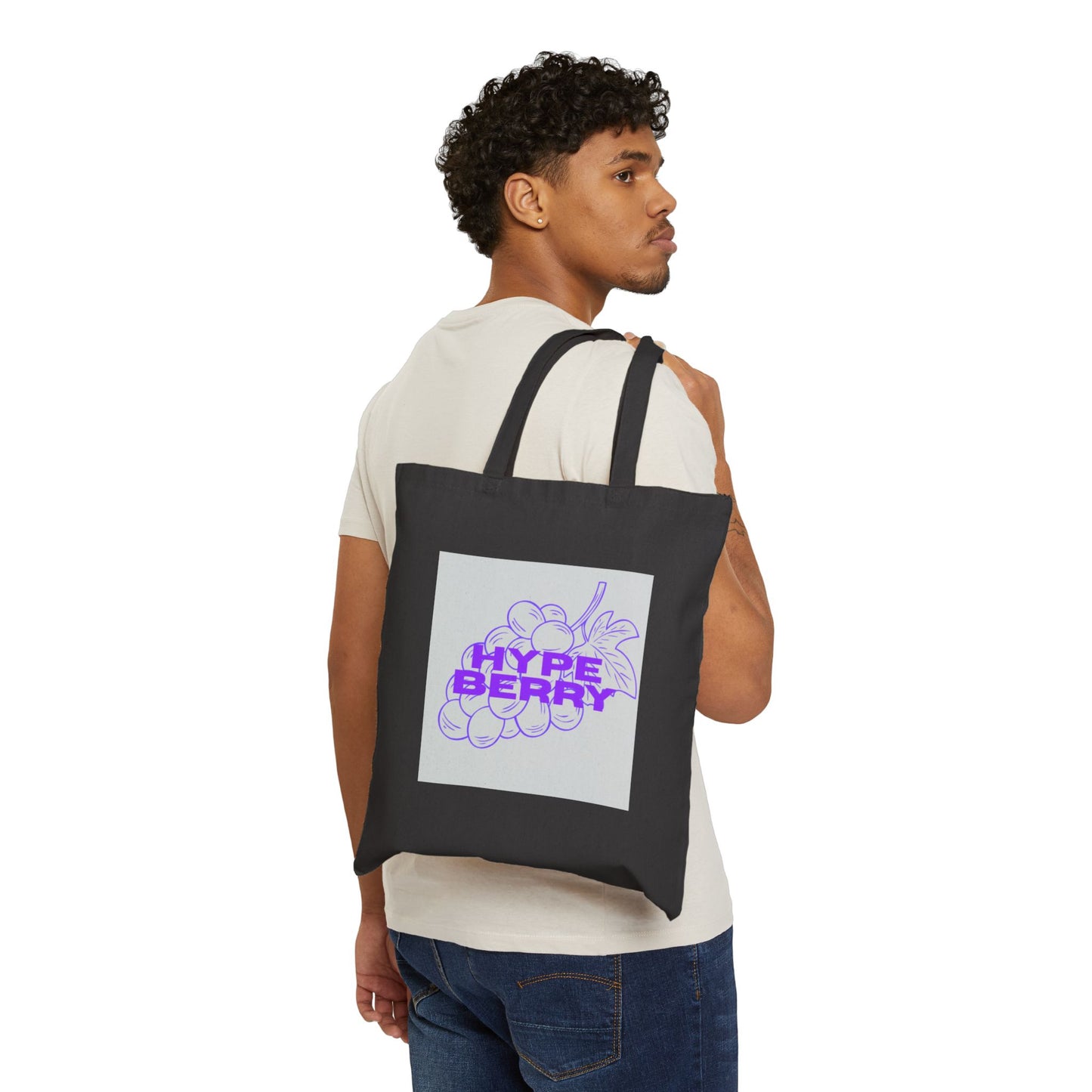 HypeBerry Canvas Tote Bag — Retro Purple Berry Graphic Cotton Tote