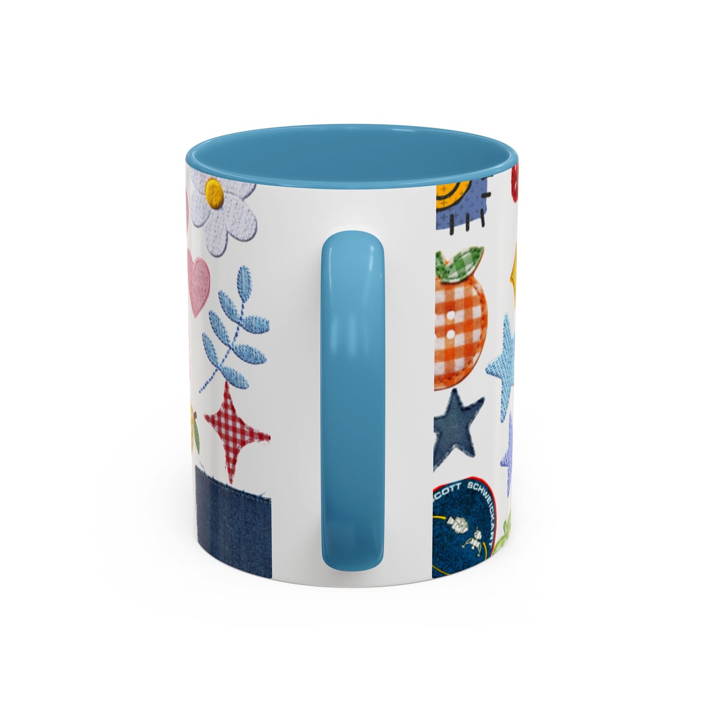 Whimsical Patchwork Coffee Mug — Floral, Hearts & Clover | 11oz