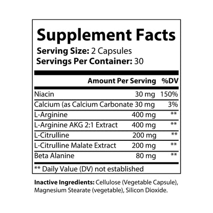 L-Arginine Supplement 60 Capsules | Pump, Endurance & Muscle Recovery
