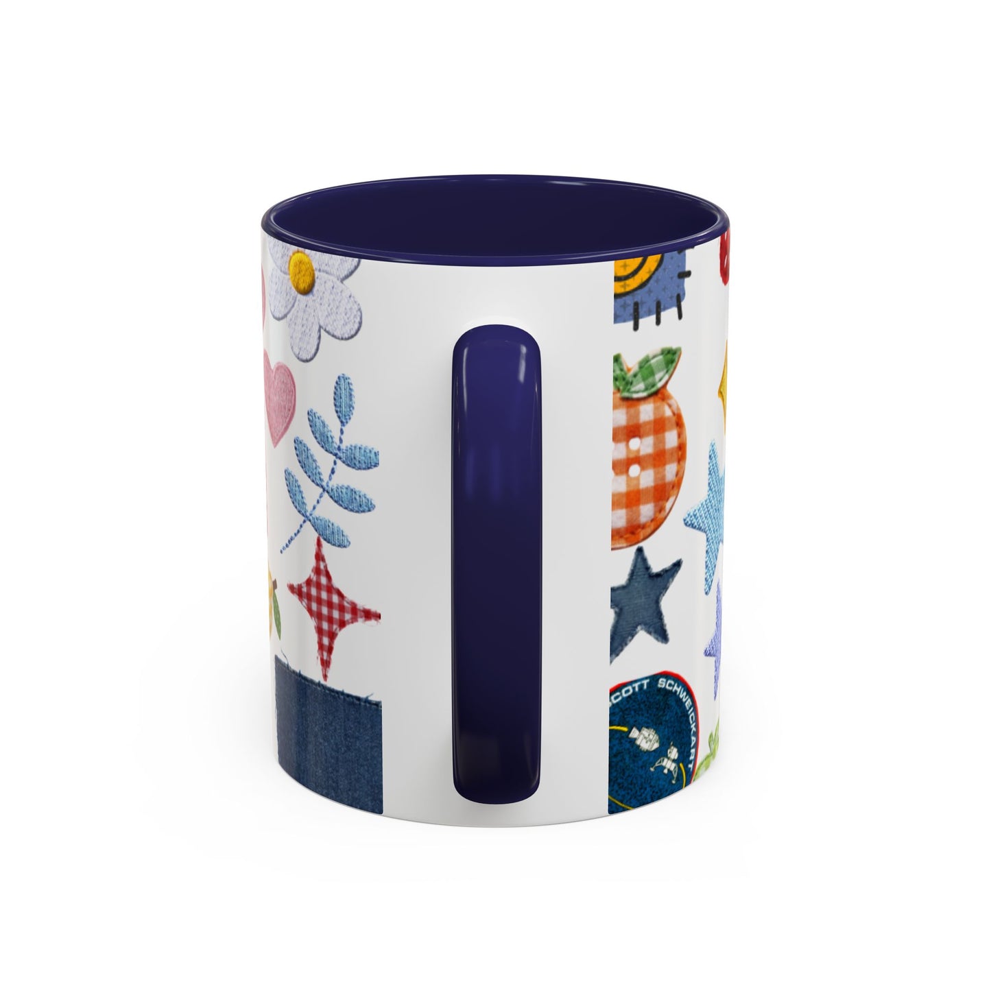 Whimsical Patchwork Coffee Mug — Floral, Hearts & Clover | 11oz