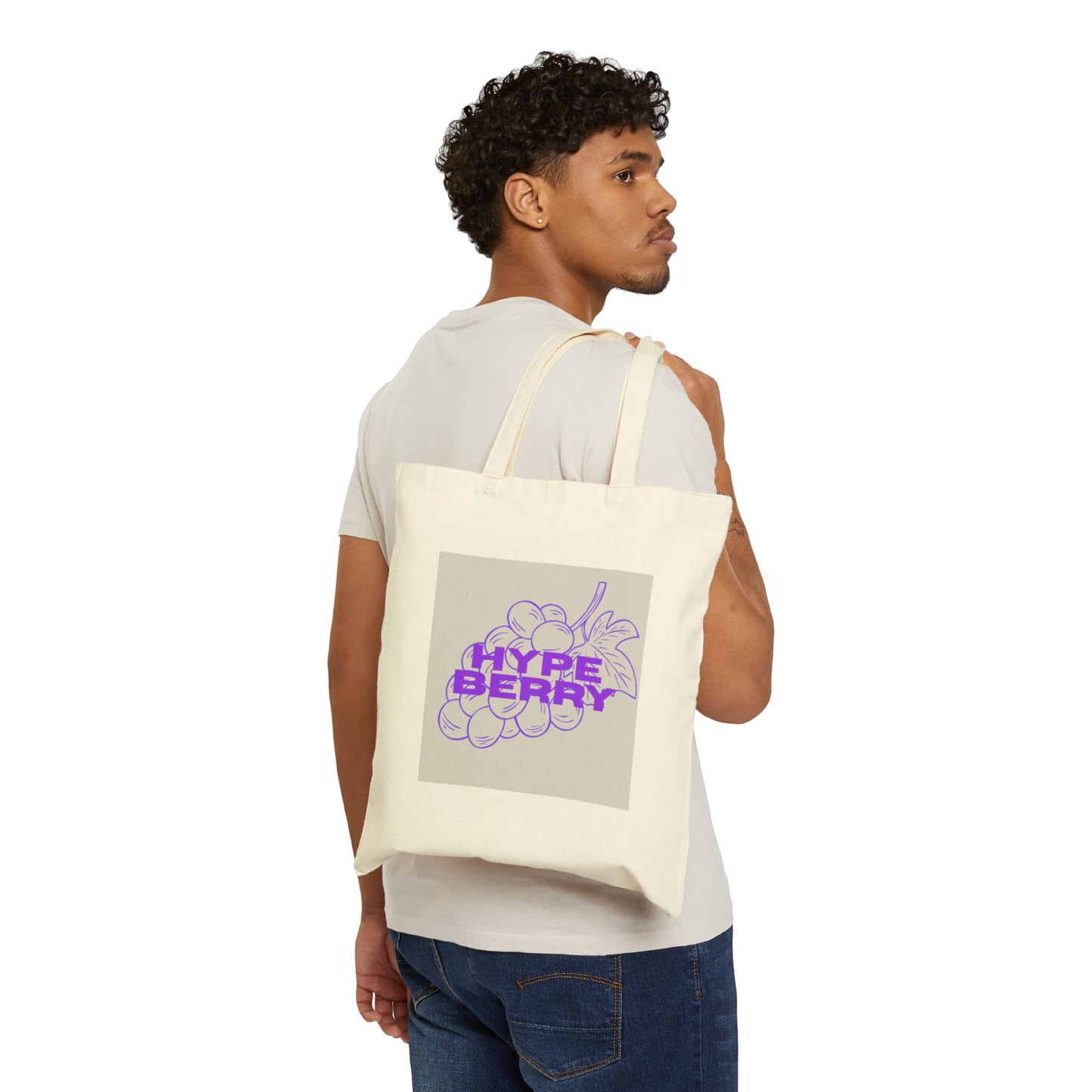 HypeBerry Canvas Tote Bag — Retro Purple Berry Graphic Cotton Tote