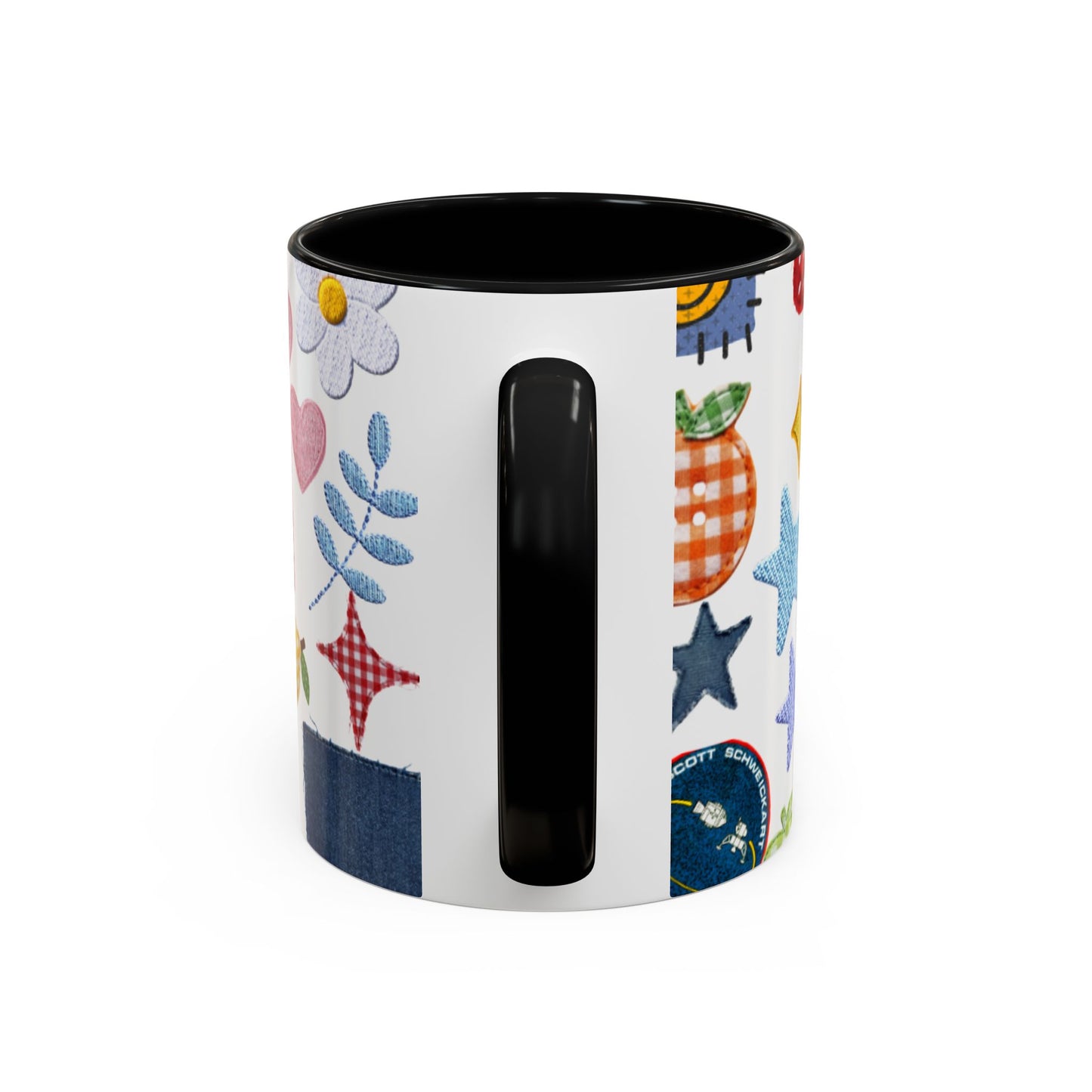Whimsical Patchwork Coffee Mug — Floral, Hearts & Clover | 11oz